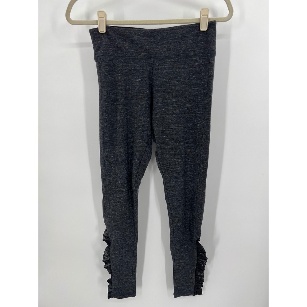 Victoria Sport Gray Heathered Mesh Ruffle Trim Leggings Medium